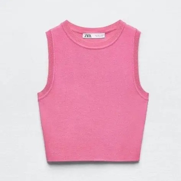 Zara | Size M | Pink Sleeveless Knit Crop Top - Picture 1 of 6